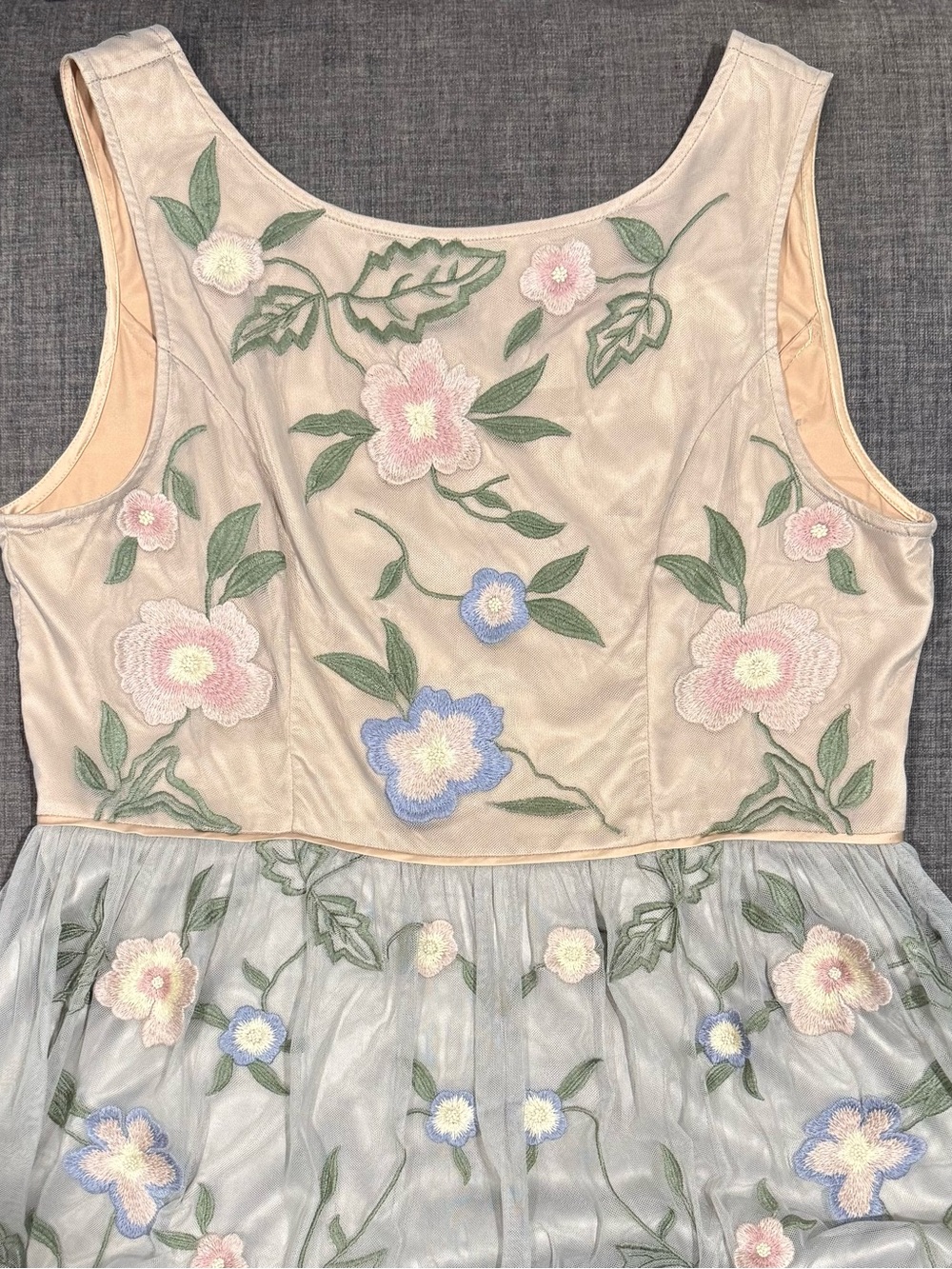 Sundance Beige and Pale Blue Floral Embroidered Midi Dress - Picture 3 of 4